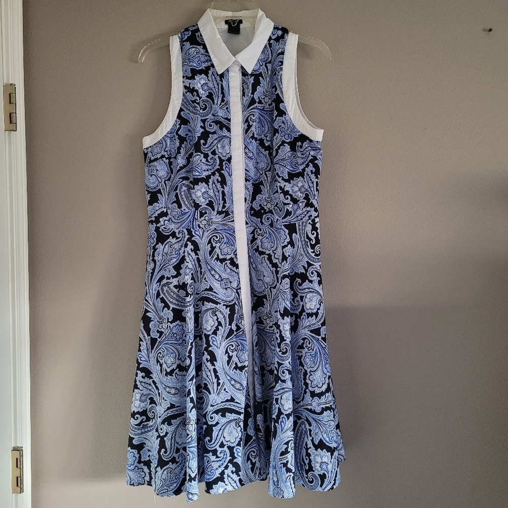Ann Taylor Blue Paisley Button down dress Sz 10